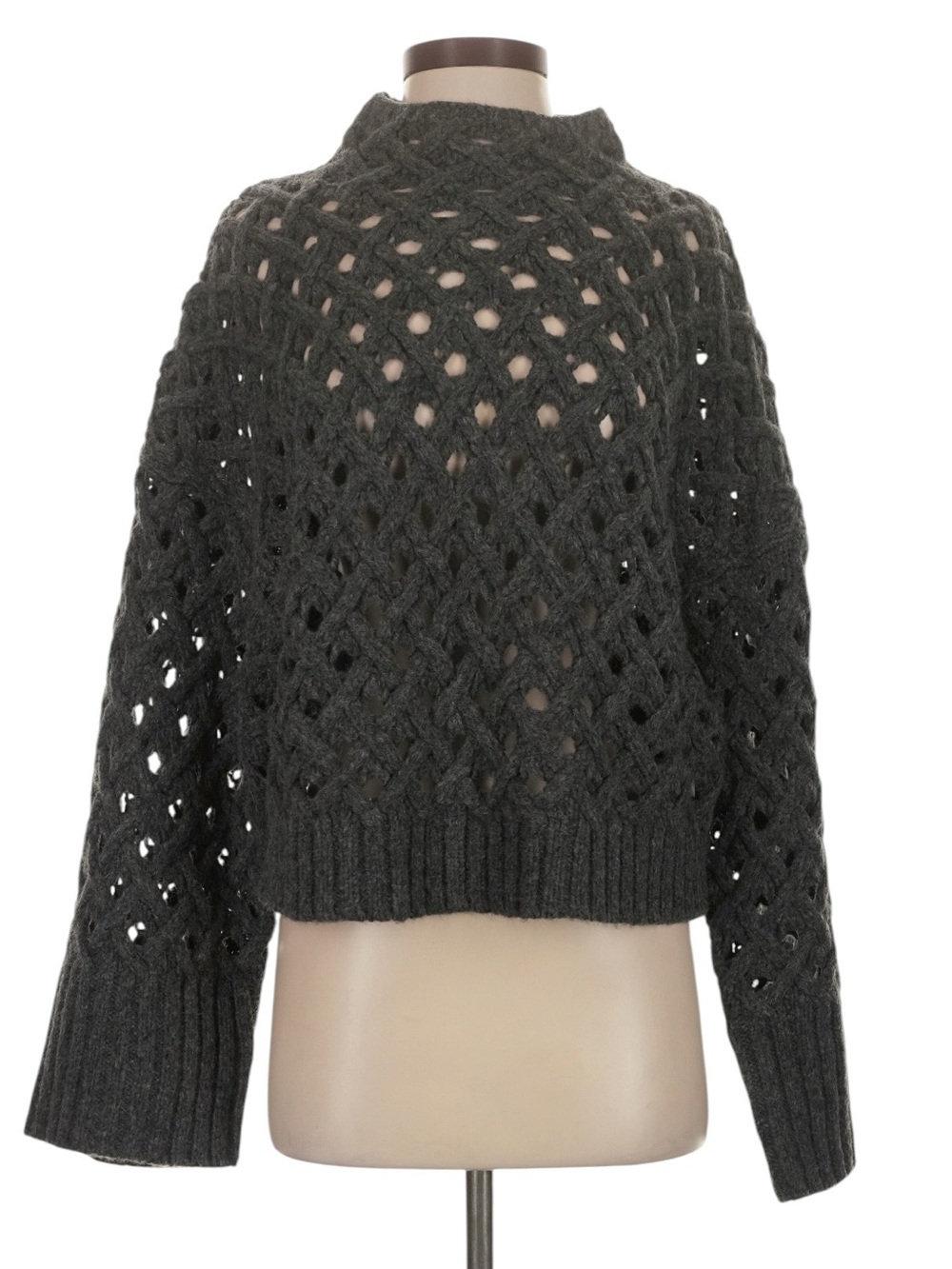 J. Crew Cross Cable Mockneck Sweater in Wool Blend S Charcoal Gray Wool Alpaca
